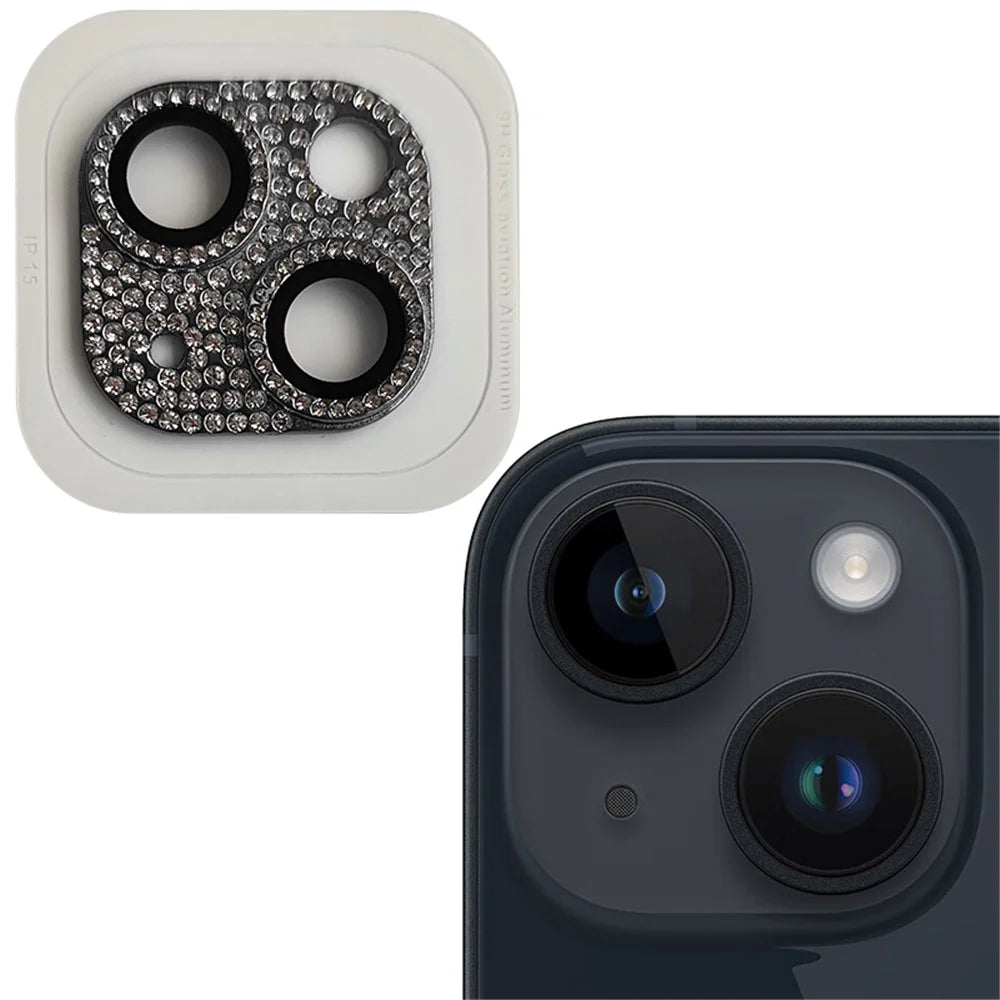 RURIHAI For iPhone 15 / 15 Plus Crystal Clear Camera Lens Protector Aluminum Alloy + Tempered Glass Lens Film - Black - 2