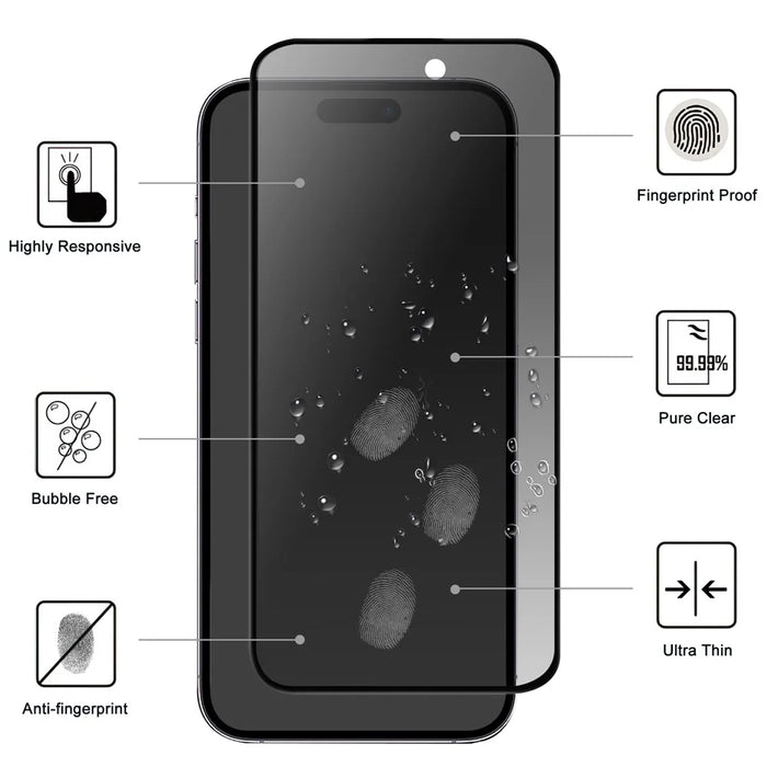 For iPhone 15 Pro Anti-spy Tempered Glass Phone Screen Protector 2.5D Arc Edge Anti-explosion Film - 2