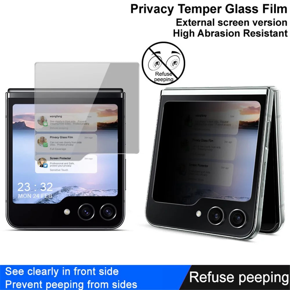 IMAK Privacy Outer Screen Protector for Samsung Galaxy Z Flip5 5G , Anti-Peeping Full Glue Tempered Glass Film - 3