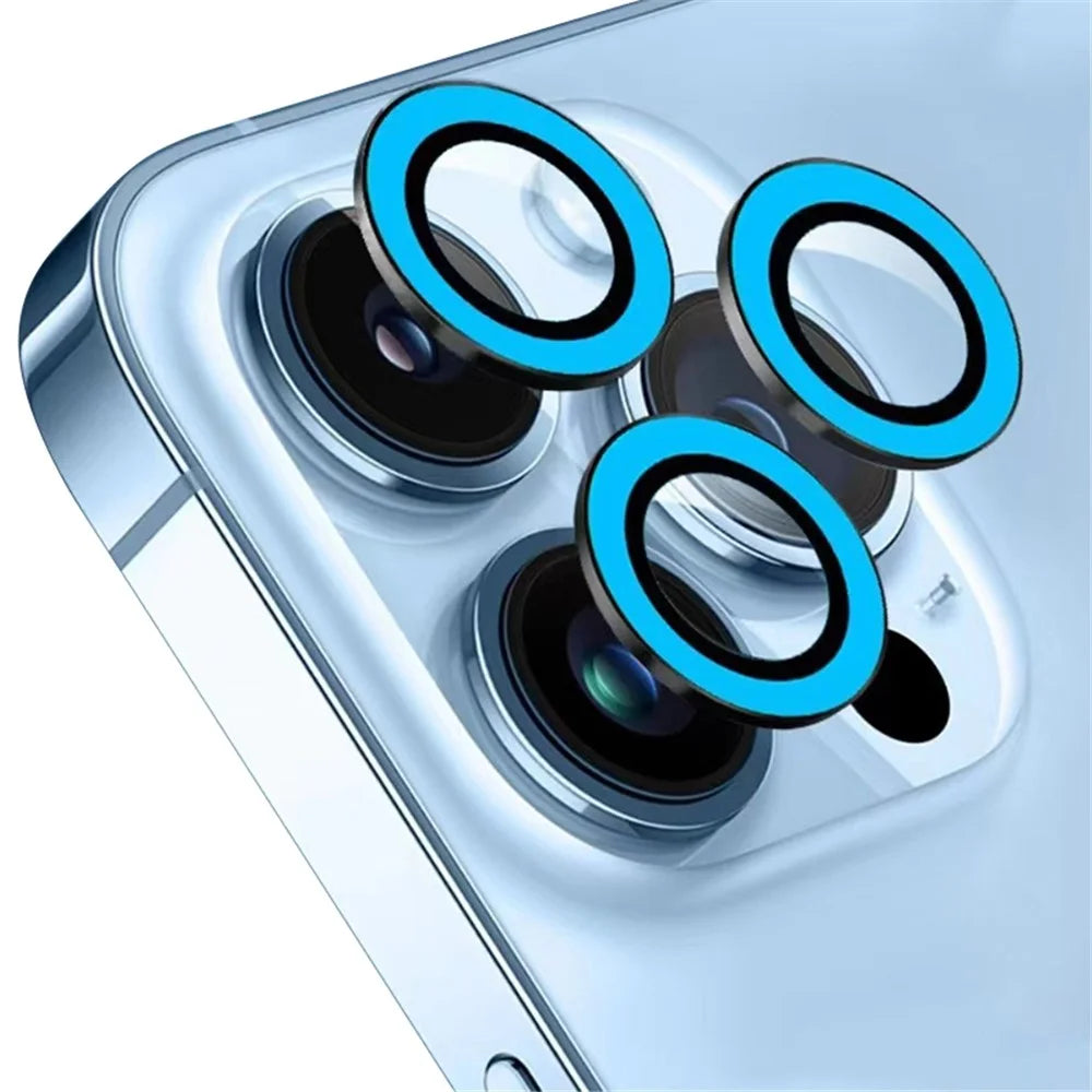 For iPhone 15 Pro / 15 Pro Max Luminous Camera Lens Protector Set Tempered Glass Individual Ring Lens Film - Blue - 1
