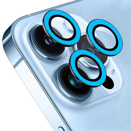 For iPhone 15 Pro / 15 Pro Max Luminous Camera Lens Protector Set Tempered Glass Individual Ring Lens Film - Blue - 1
