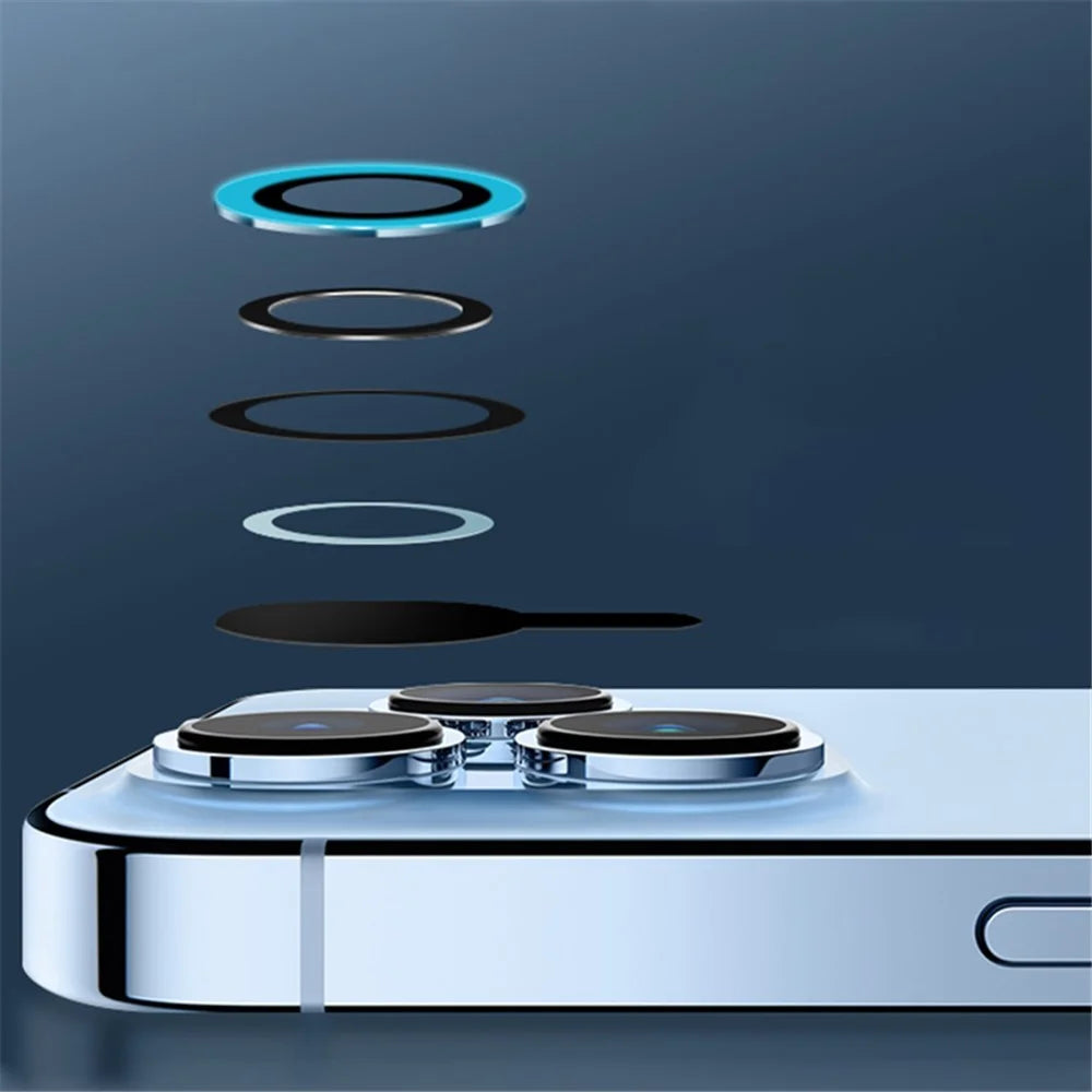 For iPhone 15 Pro / 15 Pro Max Luminous Camera Lens Protector Set Tempered Glass Individual Ring Lens Film - Blue - 3