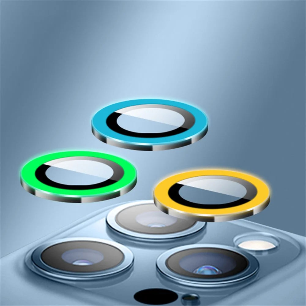 For iPhone 15 Pro / 15 Pro Max Luminous Camera Lens Protector Set Tempered Glass Individual Ring Lens Film - Blue - 4