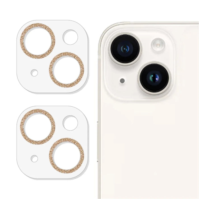 2PCS for iPhone 15 / 15 Plus 3D Integrated Camera Lens Protector Glitter Ring Tempered Glass Anti-Scratch Lens Film - Gold - 1