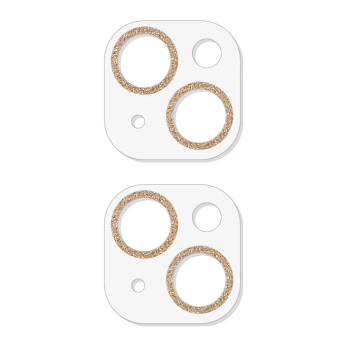 2PCS for iPhone 15 / 15 Plus 3D Integrated Camera Lens Protector Glitter Ring Tempered Glass Anti-Scratch Lens Film - Gold - 2