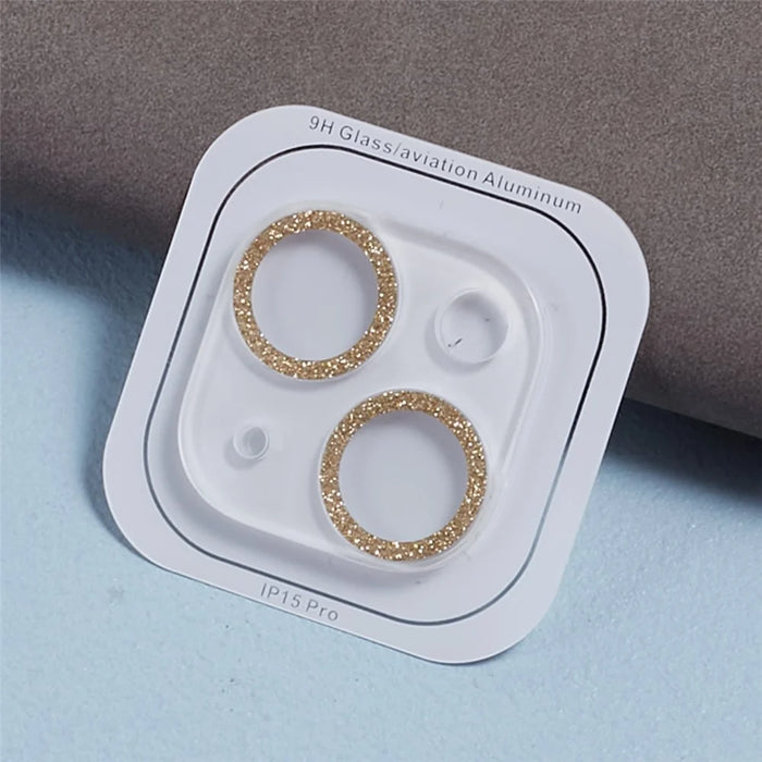 2PCS for iPhone 15 / 15 Plus 3D Integrated Camera Lens Protector Glitter Ring Tempered Glass Anti-Scratch Lens Film - Gold - 3
