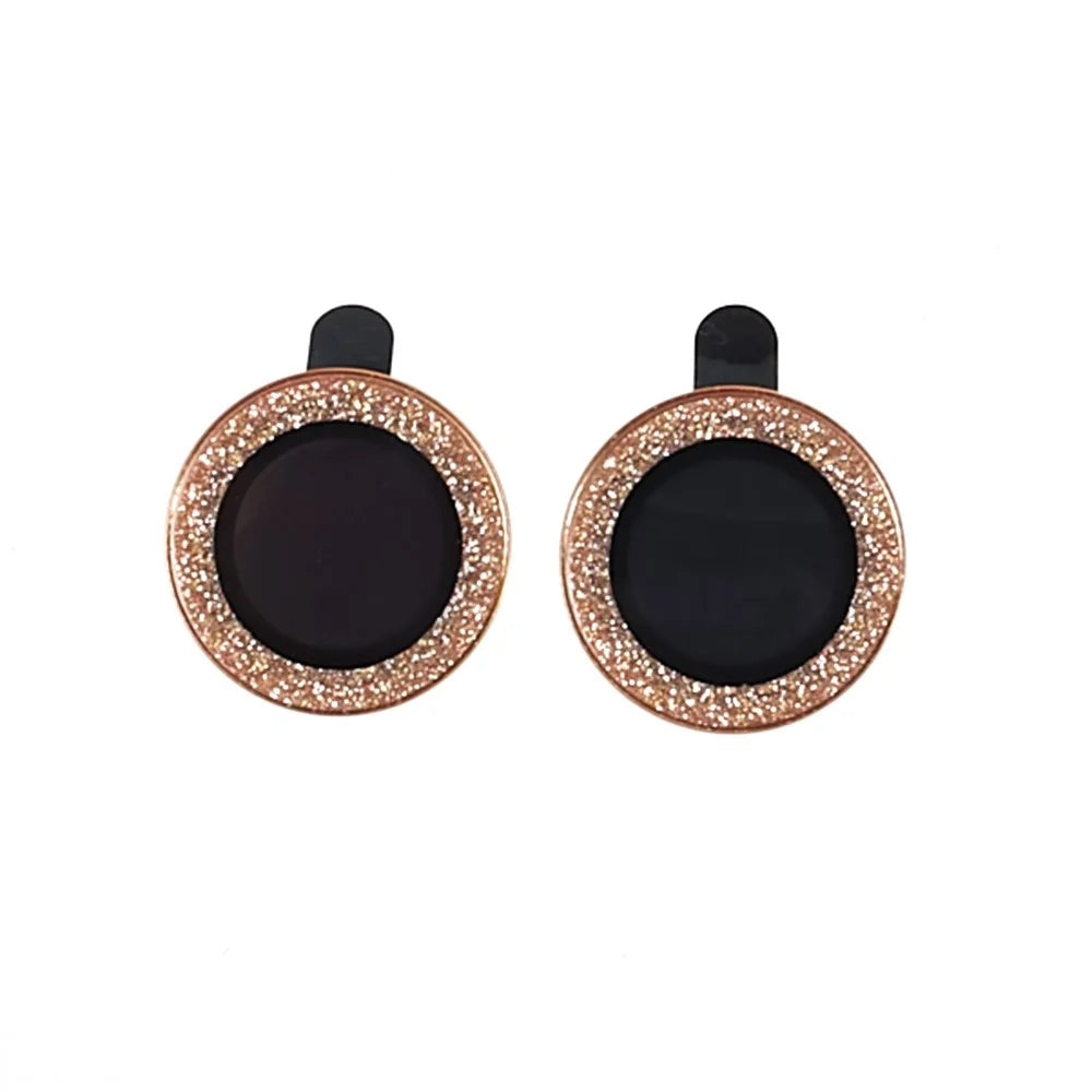 For iPhone 15  / 15 Plus Camera Lens Protector Set Bling Glitter Metal Ring Tempered Glass Lens Film - Gold - 1