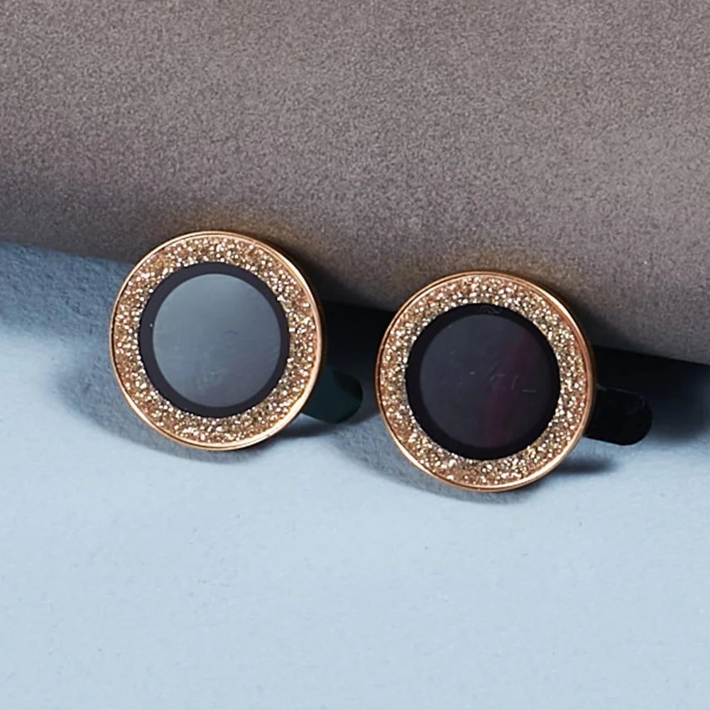 For iPhone 15  / 15 Plus Camera Lens Protector Set Bling Glitter Metal Ring Tempered Glass Lens Film - Gold - 2