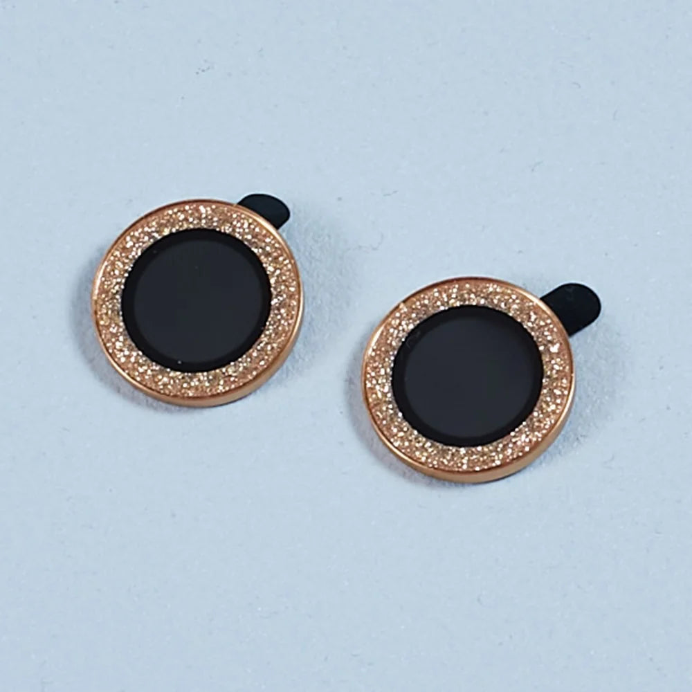 For iPhone 15  / 15 Plus Camera Lens Protector Set Bling Glitter Metal Ring Tempered Glass Lens Film - Gold - 3