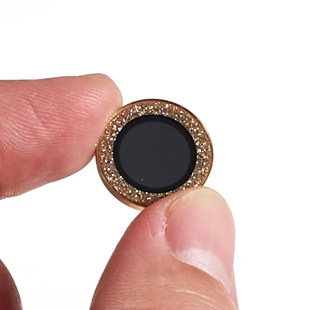 For iPhone 15  / 15 Plus Camera Lens Protector Set Bling Glitter Metal Ring Tempered Glass Lens Film - Gold - 4