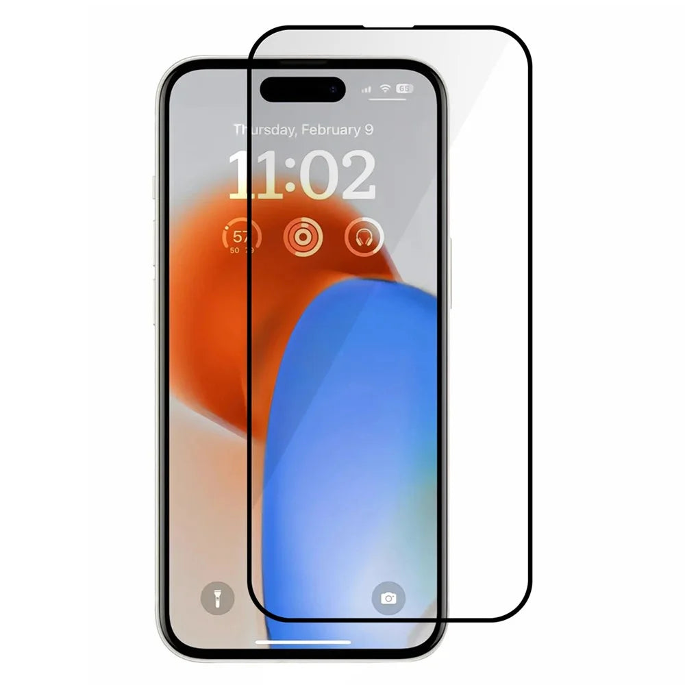 For iPhone 15 Tempered Glass Screen Protector Silk Printing Diamond Cut Edge Full Coverage HD Clear Film - 1