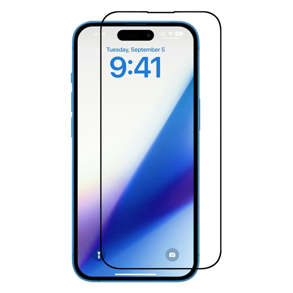 For iPhone 15 Pro Anti-static Screen Protector High Aluminium-silicon Glass Full Glue Full Cover Silk Printing Film - 1