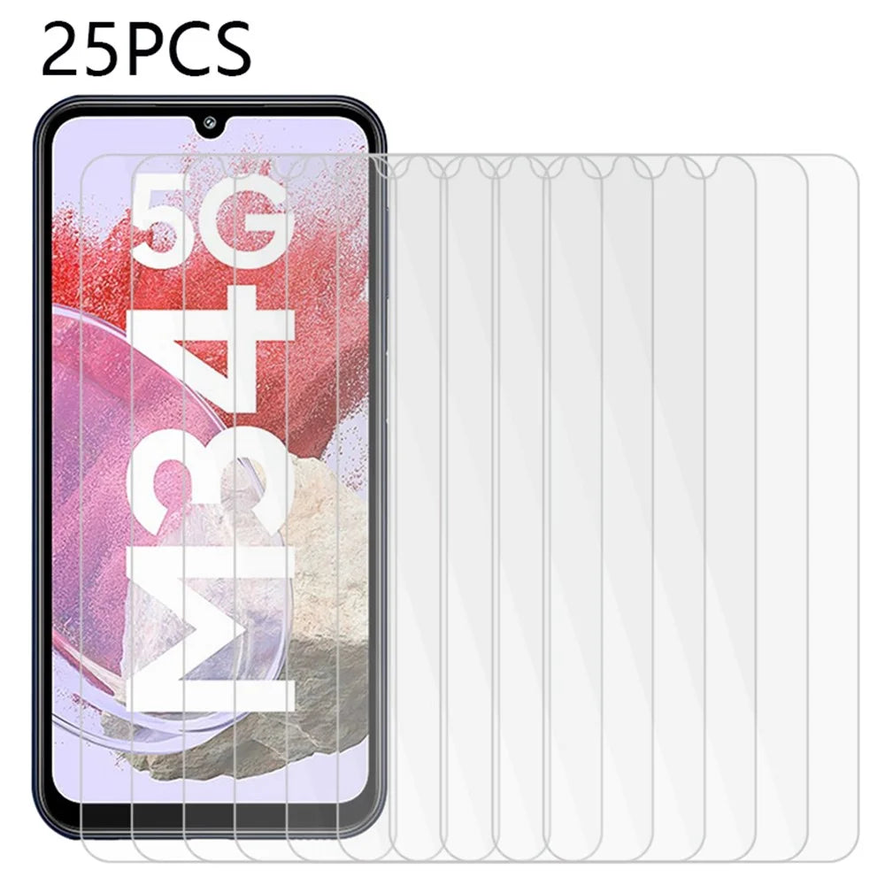 25Pcs For Samsung Galaxy F34 5G / M34 5G Anti-Scratch Screen Protector Tempered Glass Phone Protective Screen Film (No Package, with Wipes Set, Dust-absorber, Guide Sticker) - 1