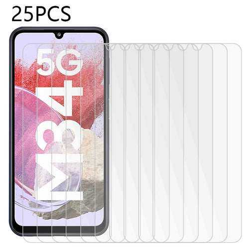 25Pcs For Samsung Galaxy F34 5G / M34 5G Anti-Scratch Screen Protector Tempered Glass Phone Protective Screen Film (No Package, with Wipes Set, Dust-absorber, Guide Sticker) - 1
