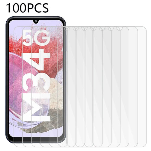 100Pcs For Samsung Galaxy F34 5G / M34 5G Tempered Glass Protective Screen Film HD Clear Phone Screen Protector (No Package, with Wipes Set, Dust-absorber, Guide Sticker) - 1
