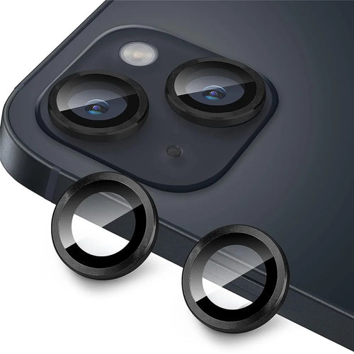 For iPhone 15 / 15 Plus Camera Lens Protector Set CD Vein Tempered Glass + Metal Ring Lens Film - Black - 1