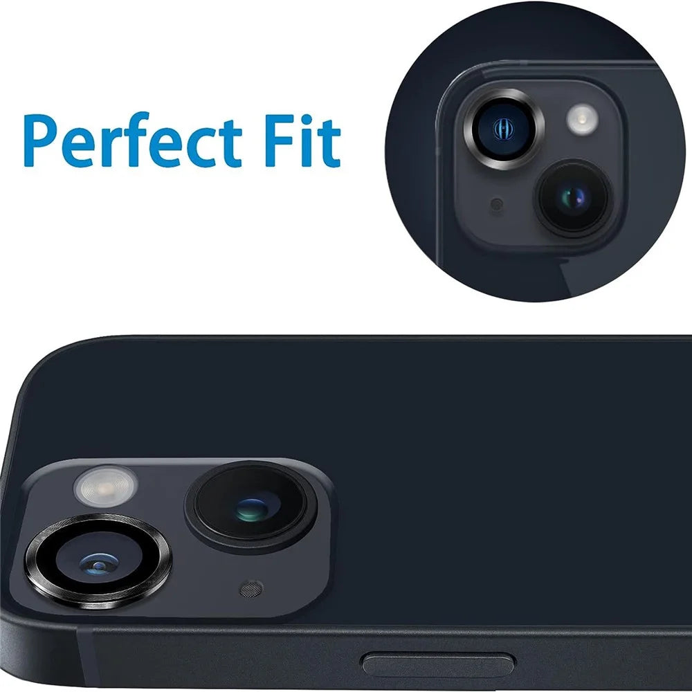 For iPhone 15 / 15 Plus Camera Lens Protector Set CD Vein Tempered Glass + Metal Ring Lens Film - Black - 3