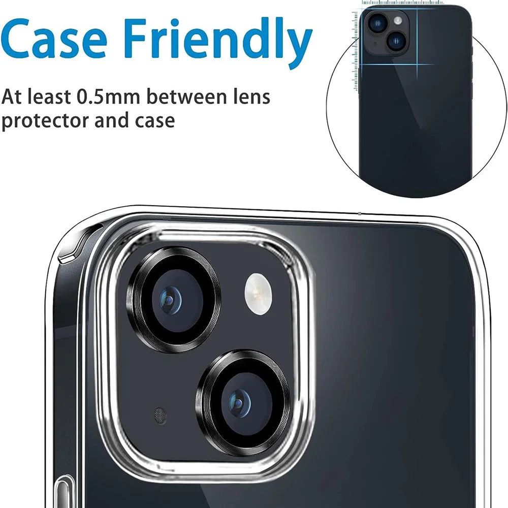For iPhone 15 / 15 Plus Camera Lens Protector Set CD Vein Tempered Glass + Metal Ring Lens Film - Black - 4