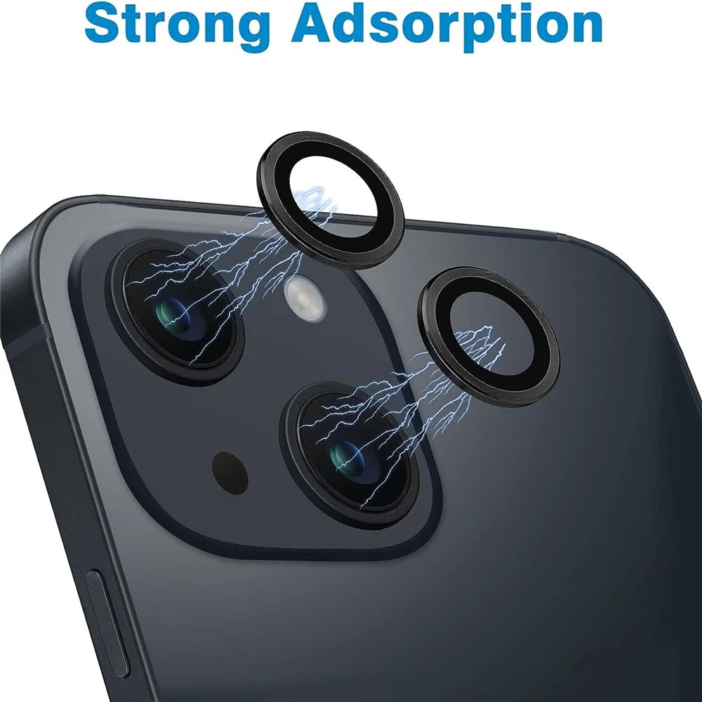 For iPhone 15 / 15 Plus Camera Lens Protector Set CD Vein Tempered Glass + Metal Ring Lens Film - Black - 5