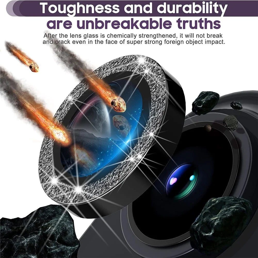 For iPhone 15 / 15 Plus Camera Lens Protector Set Glitter Metal Ring Tempered Glass Back Lens Film - Black - 5