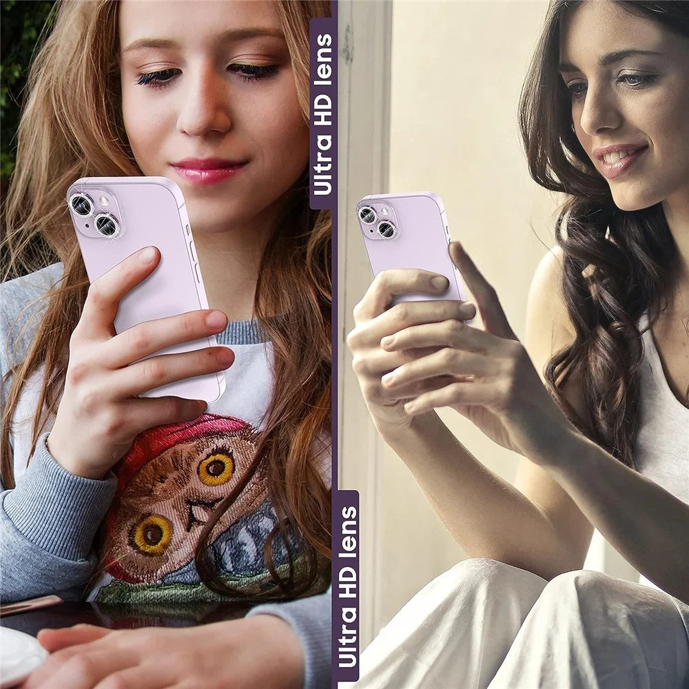 For iPhone 15 / 15 Plus Bling Rhinestone Camera Lens Protector Set Colorful Metal Ring Tempered Glass Lens Film - 6