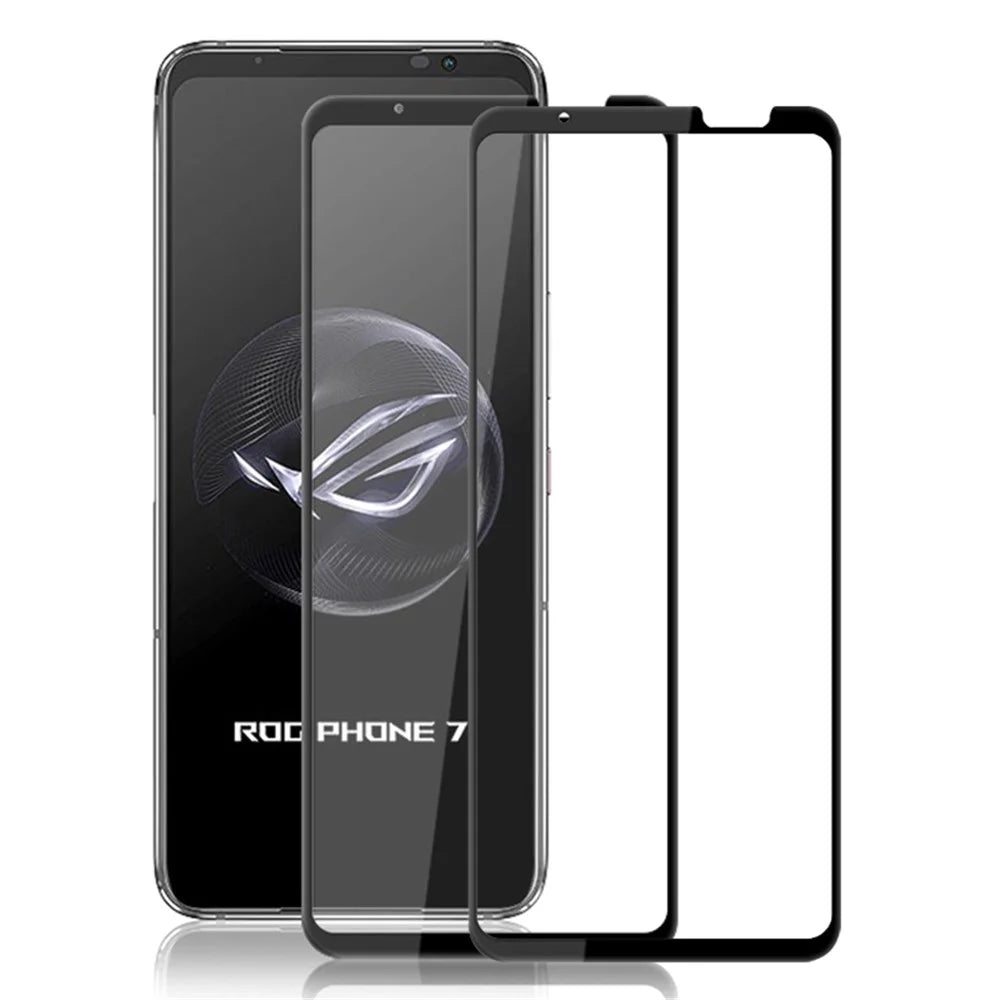 AMORUS 2Pcs Screen Protector for Asus ROG Phone 7 5G , Full Glue Tempered Glass Silk Printing HD Clear Film - Black - 1