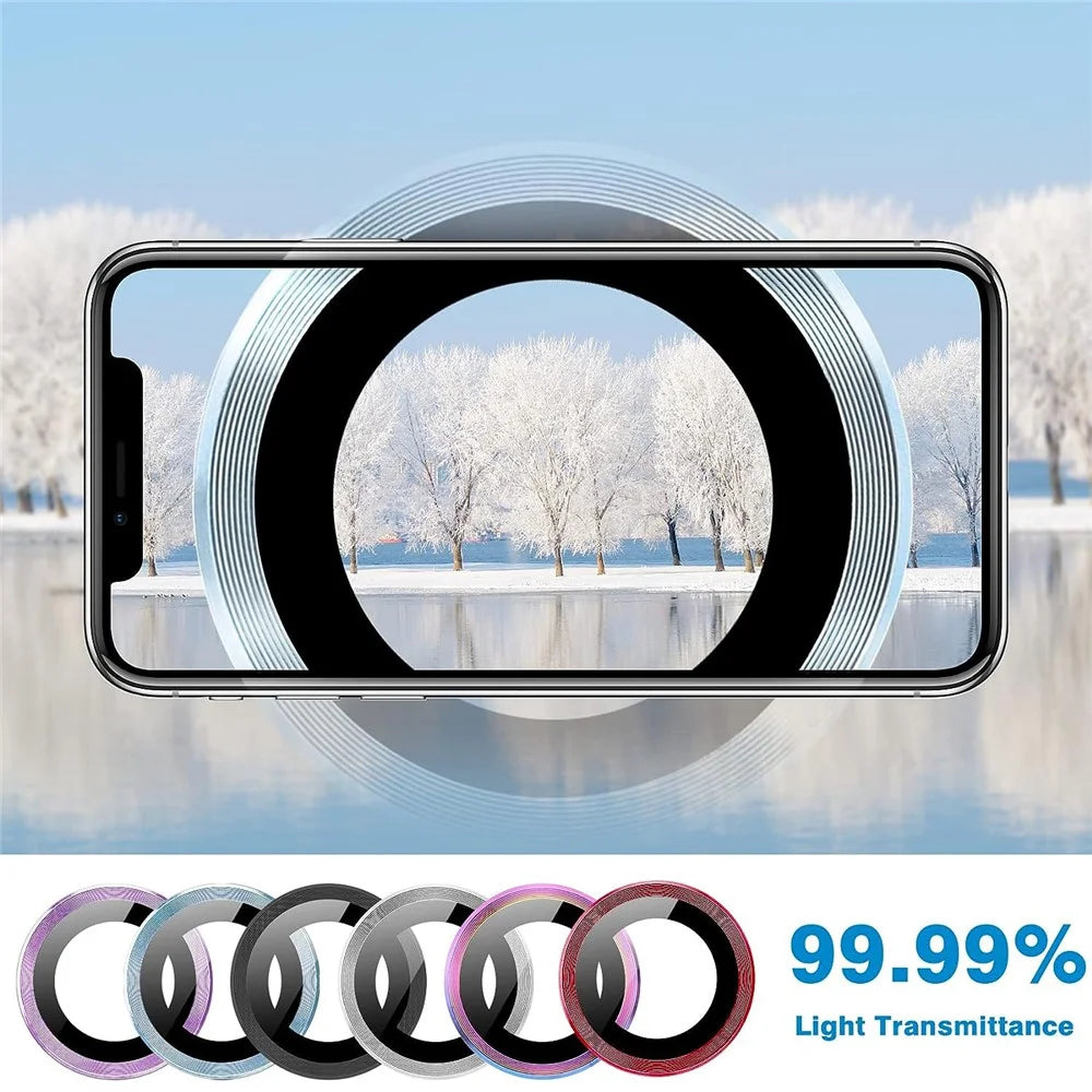 For iPhone 14 / 14 Plus 1 Set Camera Lens Film Tempered Glass CD Vein Metal Ring Rear Lens Protector - Blue - 5