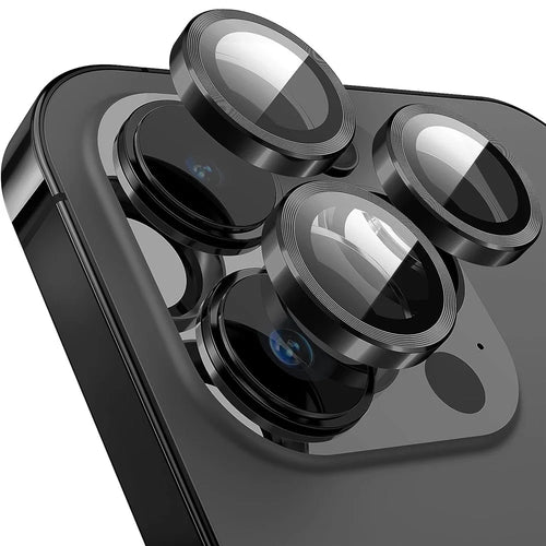 For iPhone 14 Pro / 14 Pro Max 1 Set Camera Lens Protector Tempered Glass + Metal Ring CD Vein Lens Film - Black - 1