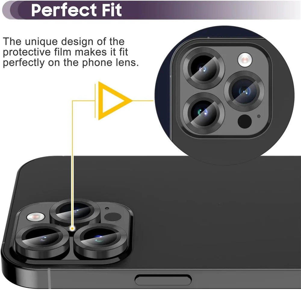For iPhone 14 Pro / 14 Pro Max 1 Set Camera Lens Protector Tempered Glass + Metal Ring CD Vein Lens Film - Black - 2