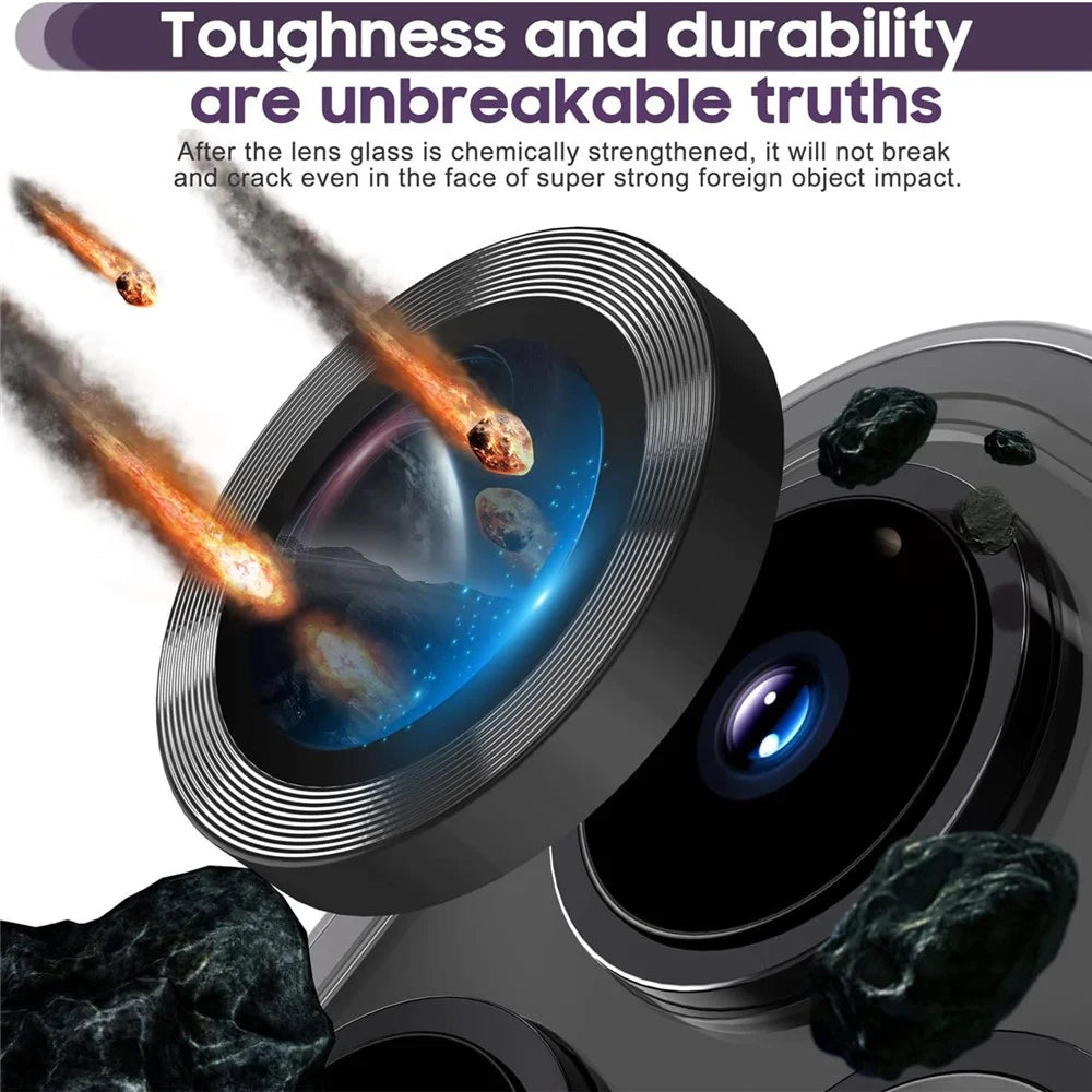 For iPhone 14 Pro / 14 Pro Max 1 Set Camera Lens Protector Tempered Glass + Metal Ring CD Vein Lens Film - Black - 3