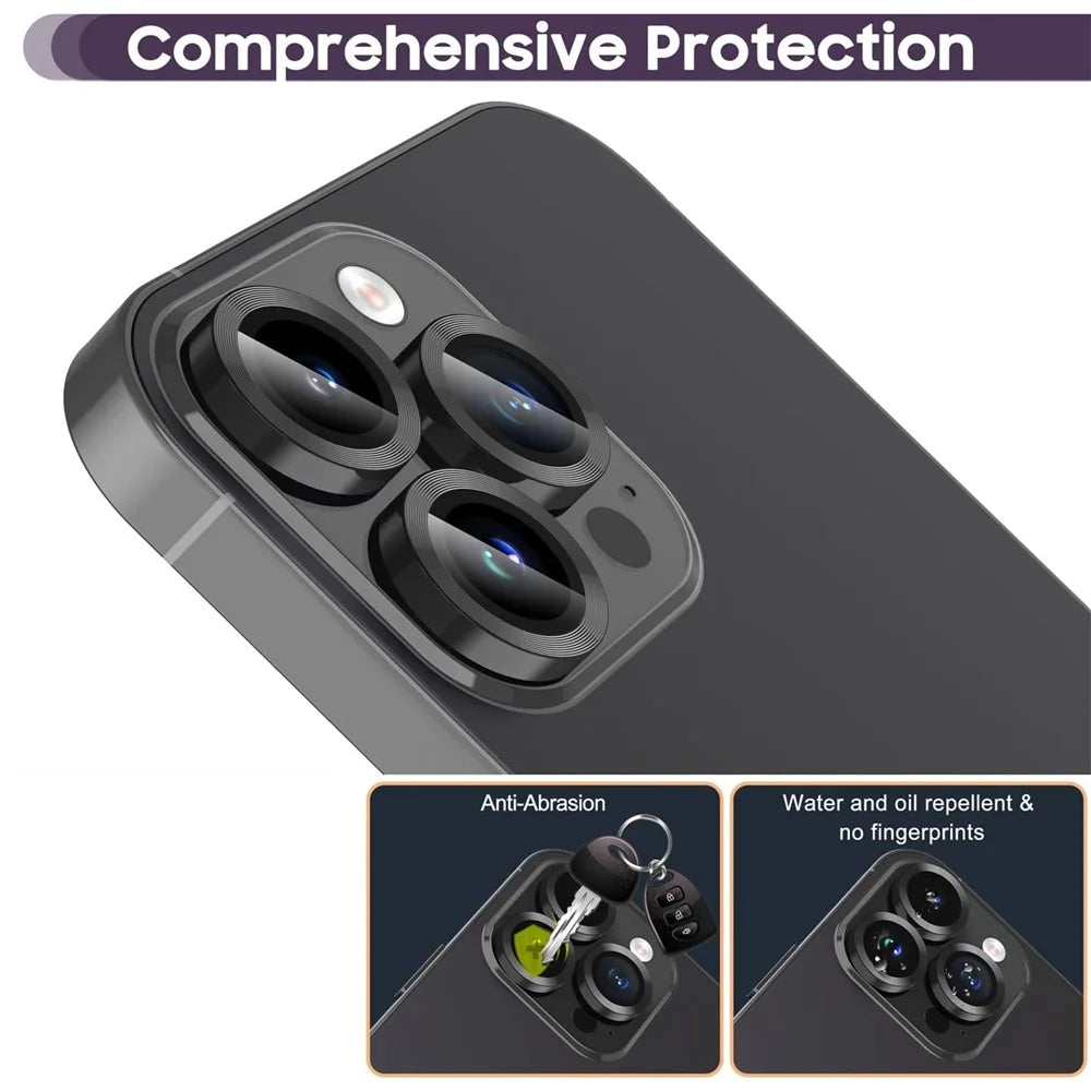 For iPhone 14 Pro / 14 Pro Max 1 Set Camera Lens Protector Tempered Glass + Metal Ring CD Vein Lens Film - Black - 6