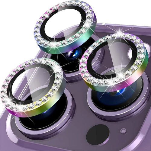 For iPhone 14 Pro / 14 Pro Max 1 Set Camera Lens Protector Tempered Glass Colorful Rhinestone Metal Ring Lens Film - 1