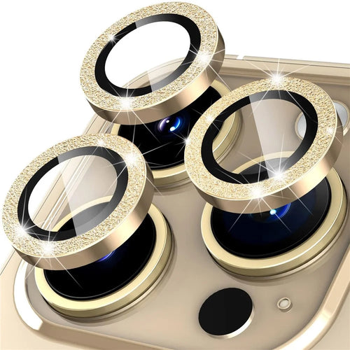 For iPhone 14 Pro / 14 Pro Max 1 Set Camera Lens Protector Metal Ring+Tempered Glass Glitter Rear Lens Film - Gold - 1