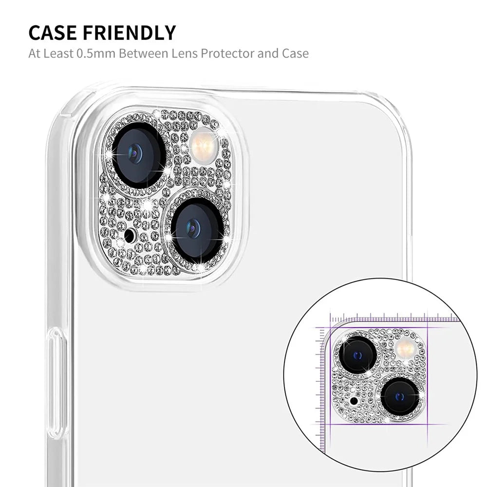 ENKAY HAT PRINCE For iPhone 15 / 15 Plus Bling Lens Film Rhinestone Decor Aluminum Alloy+Tempered Glass Camera Cover Protector - Silver - 3