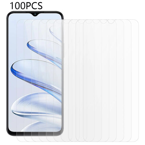 100Pcs For Honor 70 Lite 5G / X6a 4G Transparent Screen Film Anti-Scratch Tempered Glass Screen Protector (No Package, with Wipes Set, Dust-absorber, Guide Sticker) - 1