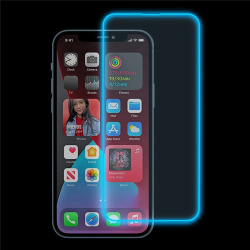 For iPhone 12 mini Luminous Edge Phone Screen Protector Medium Alumina Tempered Glass Anti-Scratch Screen Film - Blue - 1