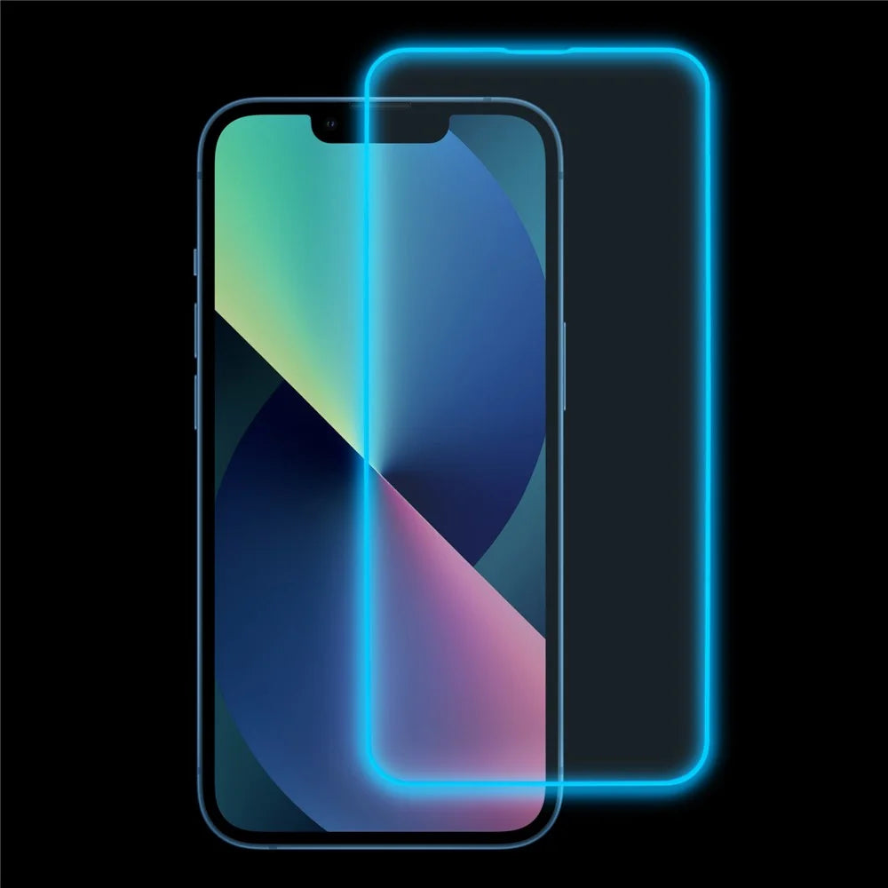For iPhone 13 mini Phone Screen Protector Medium Alumina Tempered Glass Luminous Edge Screen Film - Blue - 1