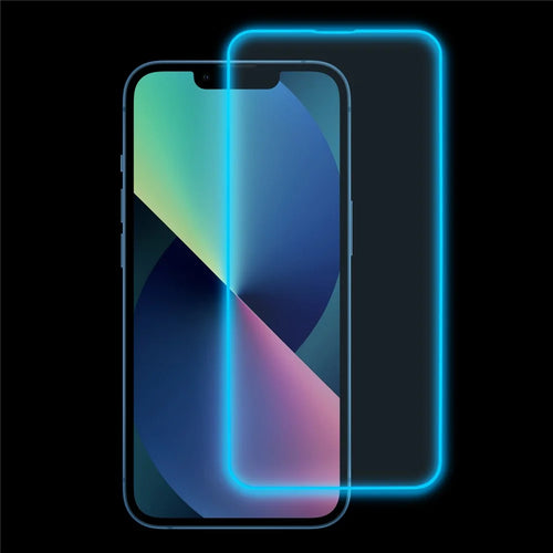 For iPhone 13 mini Phone Screen Protector Medium Alumina Tempered Glass Luminous Edge Screen Film - Blue - 1