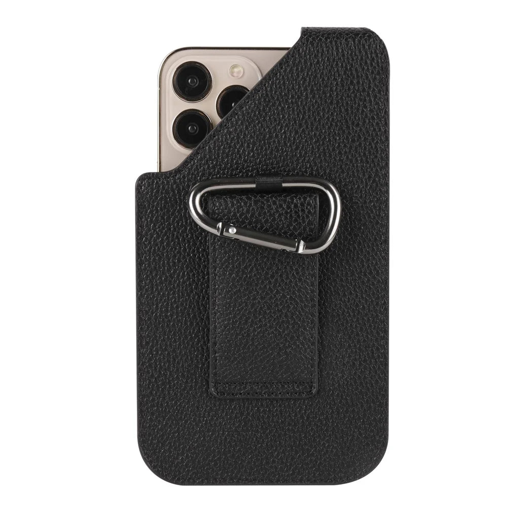 6.1-inch Universal Waist Phone Case Litchi Texture PU Leather Vertical Belt Holster Phone Pouch - Black - 2
