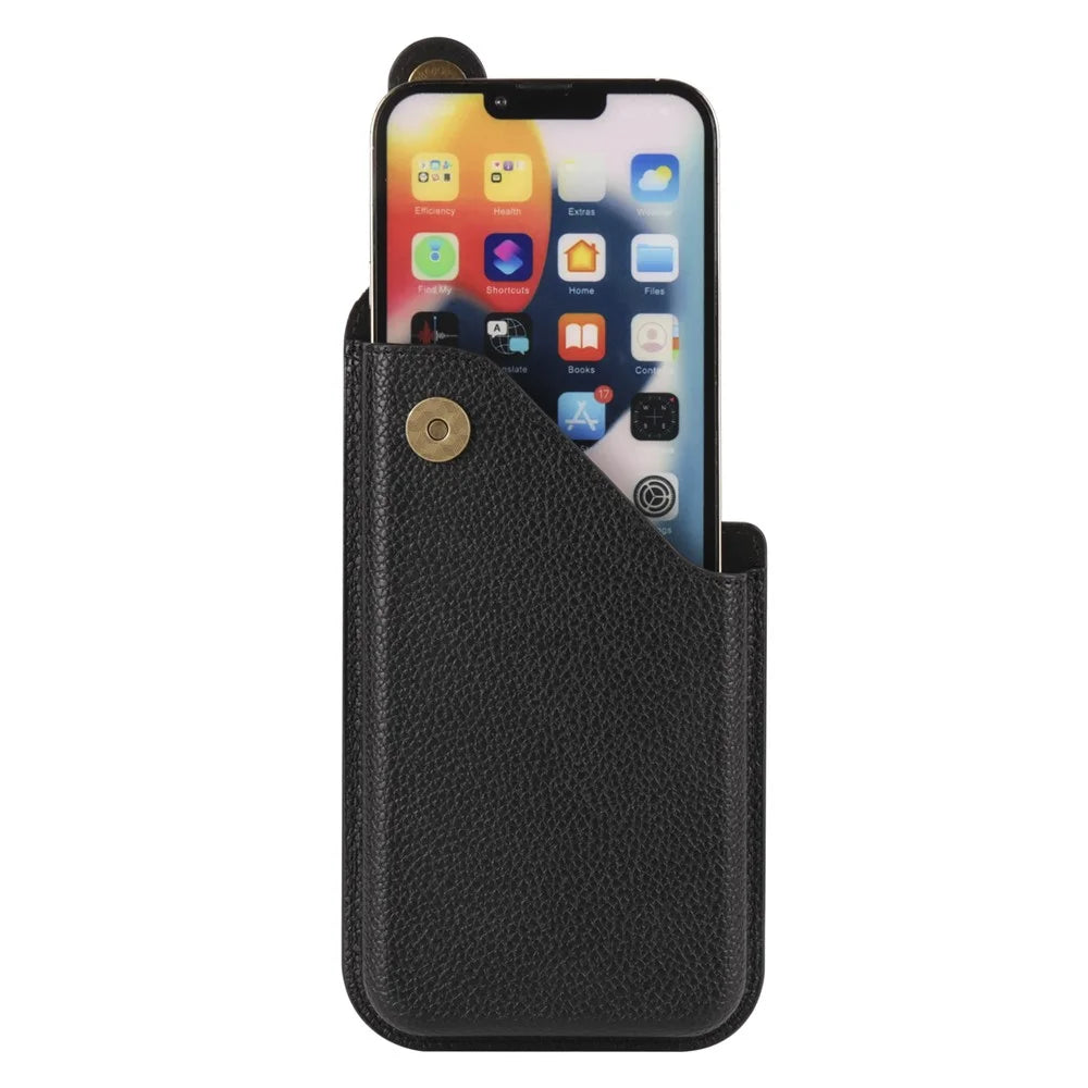 6.1-inch Universal Waist Phone Case Litchi Texture PU Leather Vertical Belt Holster Phone Pouch - Black - 3