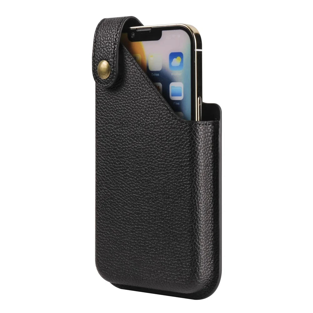 6.1-inch Universal Waist Phone Case Litchi Texture PU Leather Vertical Belt Holster Phone Pouch - Black - 4