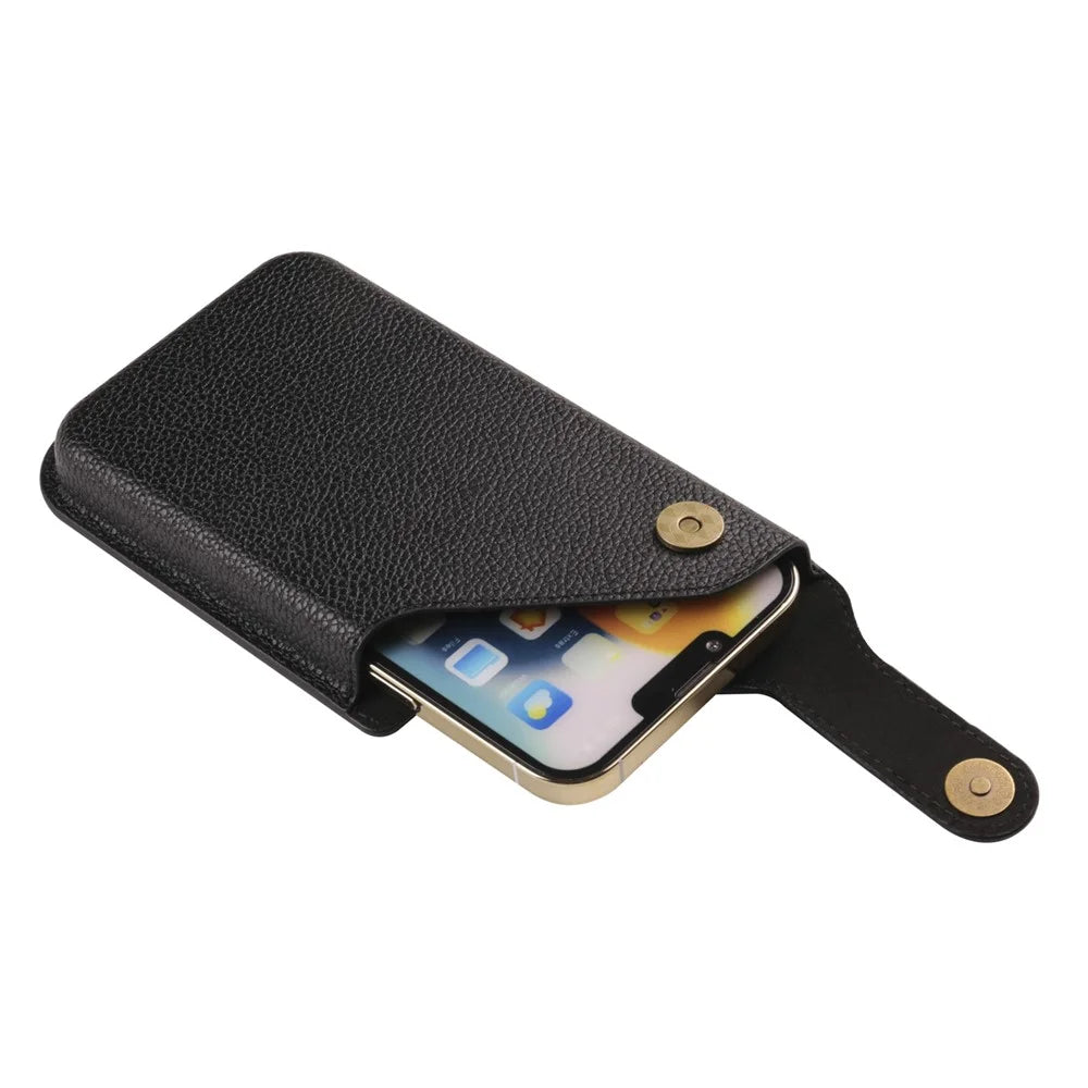 6.1-inch Universal Waist Phone Case Litchi Texture PU Leather Vertical Belt Holster Phone Pouch - Black - 6