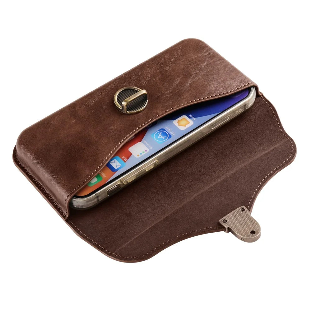 6.1-inch Phone Waist Bag Horizontal Belt Holster PU Leather Smartphone Case Pouch - 6.1-inch / Brown - 6