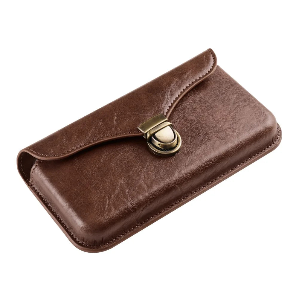 6.1-inch Phone Waist Bag Horizontal Belt Holster PU Leather Smartphone Case Pouch - 6.1-inch / Brown - 7
