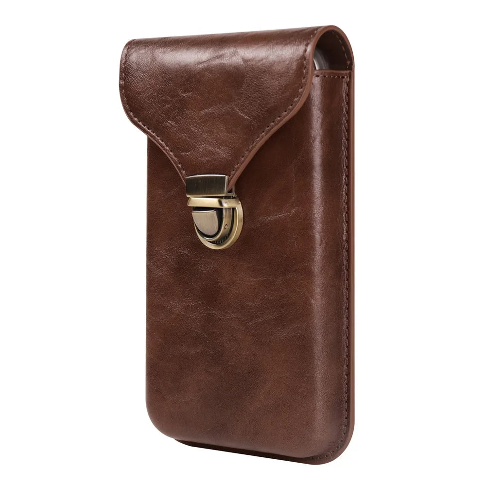 6.1-inch Vertical Phone Waist Bag PU Leather Belt Holster Universal Phone Pouch - Brown - 1