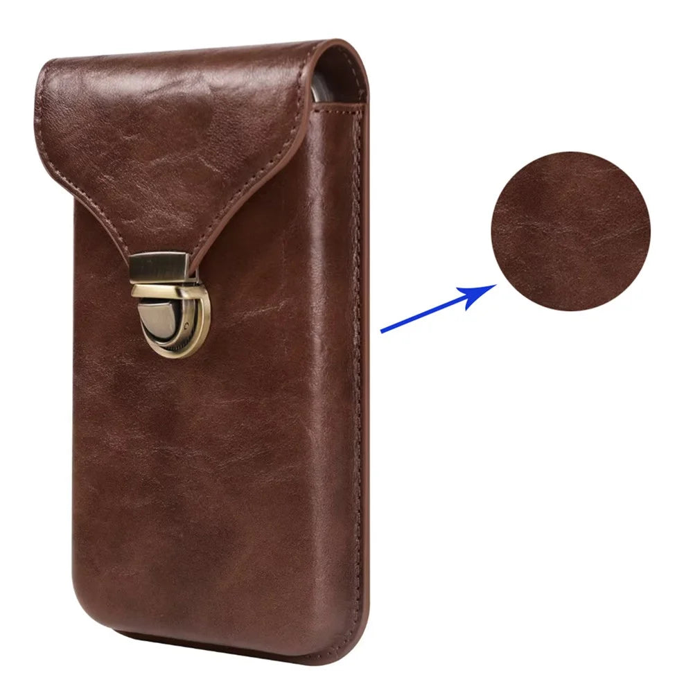6.1-inch Vertical Phone Waist Bag PU Leather Belt Holster Universal Phone Pouch - Brown - 2