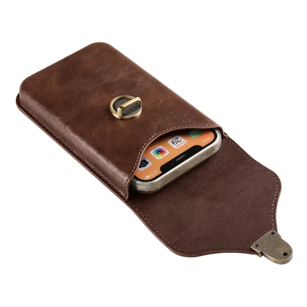 6.1-inch Vertical Phone Waist Bag PU Leather Belt Holster Universal Phone Pouch - Brown - 4
