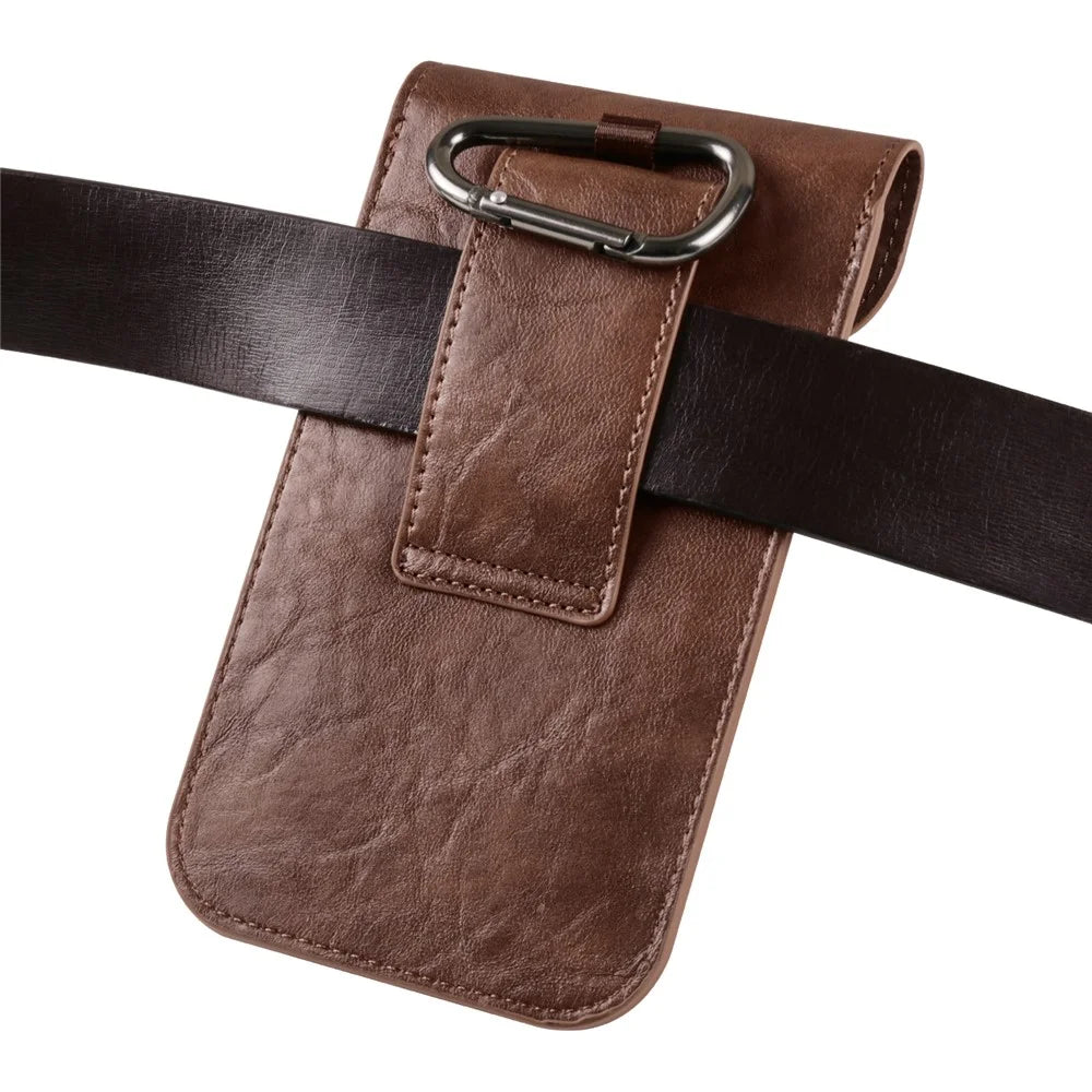 6.1-inch Vertical Phone Waist Bag PU Leather Belt Holster Universal Phone Pouch - Brown - 5
