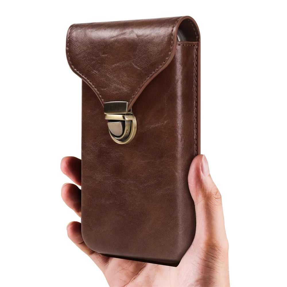 6.1-inch Vertical Phone Waist Bag PU Leather Belt Holster Universal Phone Pouch - Brown - 6