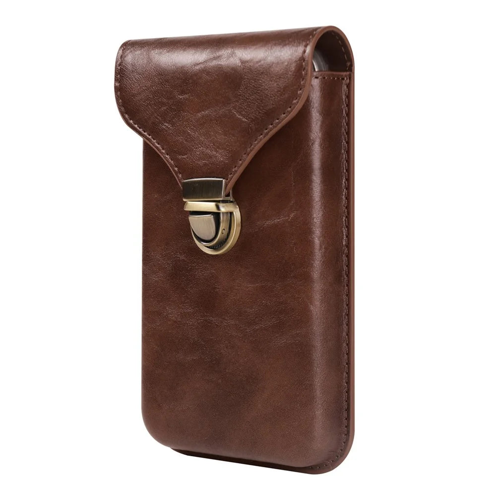 6.7-inch Universal Phone Case Card Holder PU Leather Waist Belt Holster Vertical Phone Pouch - Brown - 1